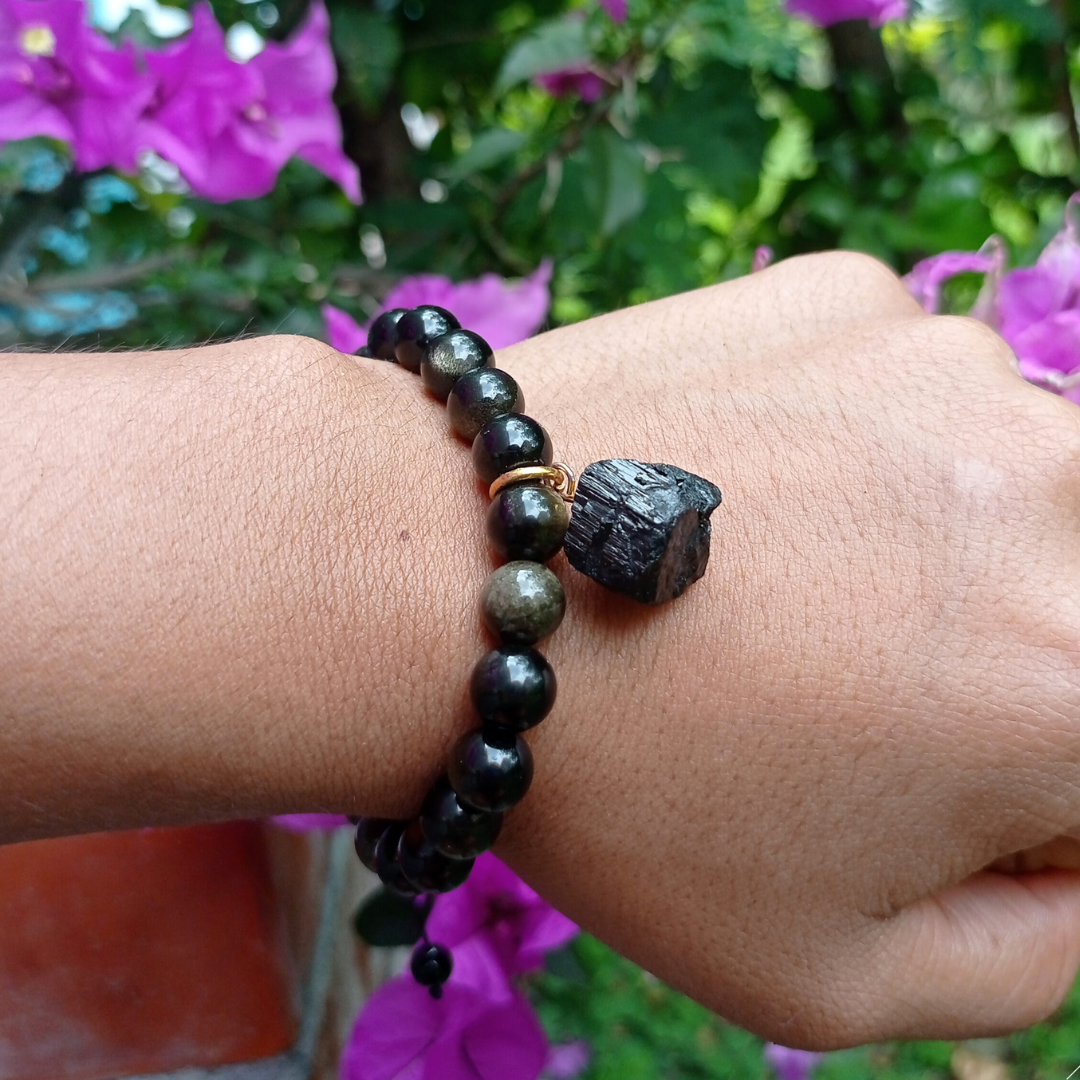 Pulsera Protección Obsidiana Y Turmalina