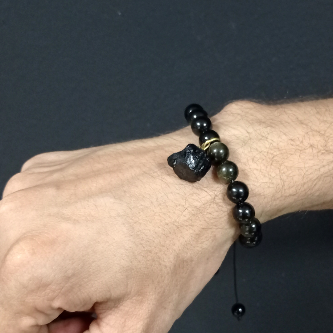 Pulsera Protección Obsidiana Y Turmalina
