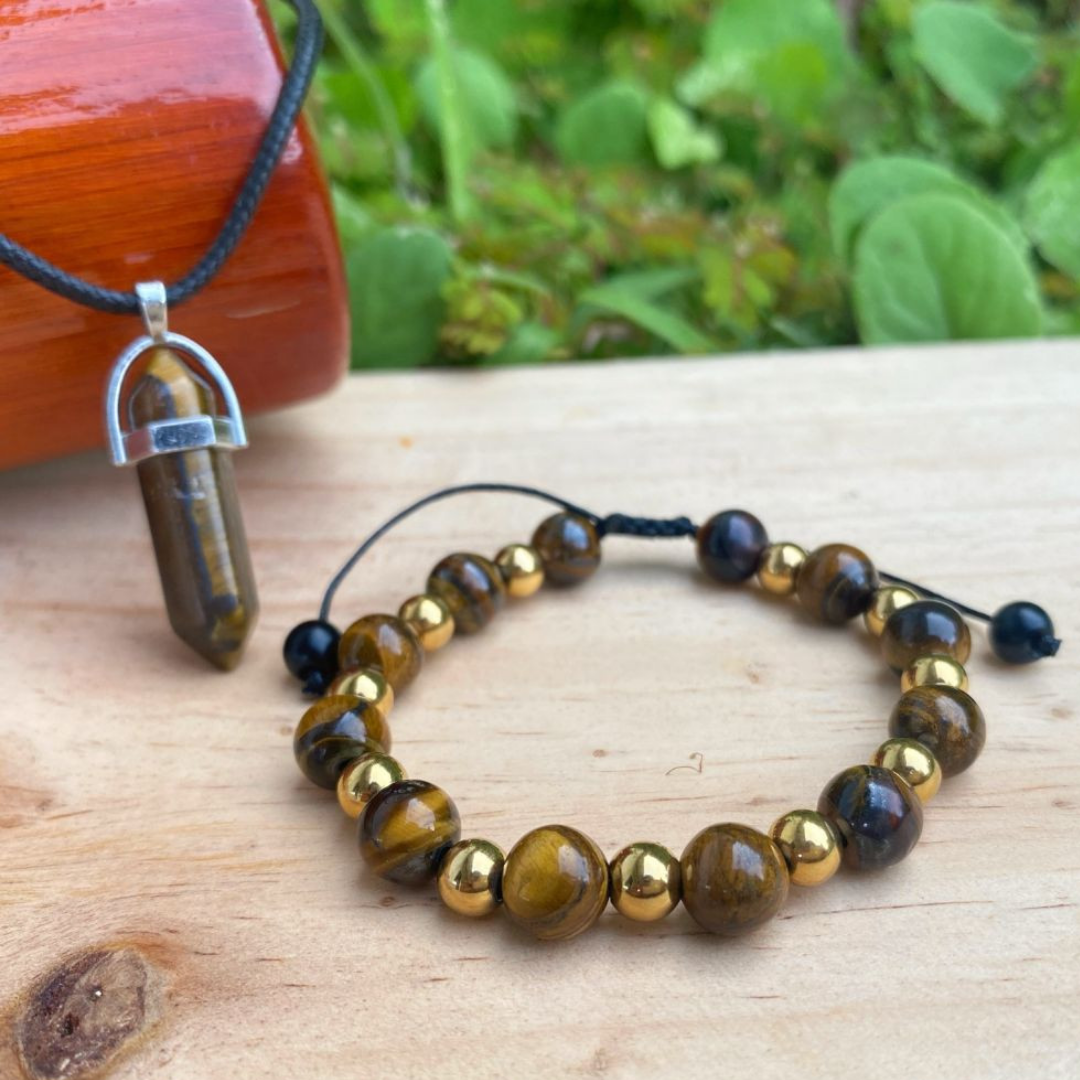 Cadena + Dije & Pulsera - Ojo de Tigre