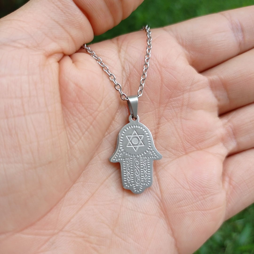 Cadena & Dije Mano Hamsa - Acero Inoxidable