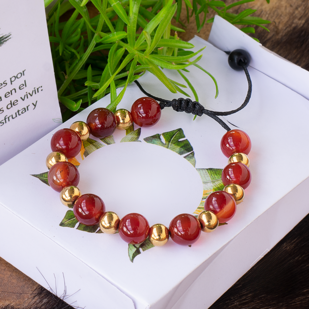 Cadena + Dije & Pulsera - Cornalina y Jaspe Rojo