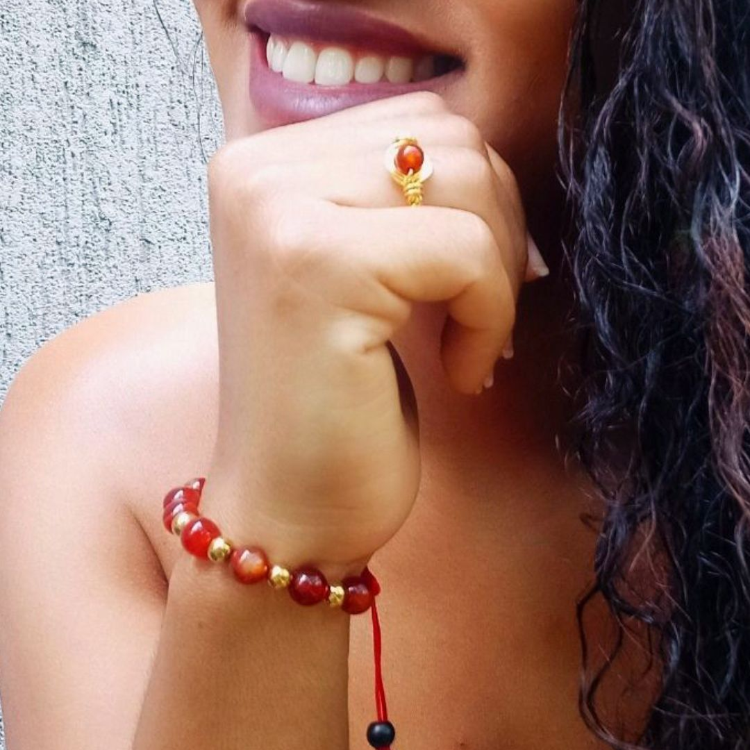 Cadena + Dije & Pulsera - Cornalina y Jaspe Rojo