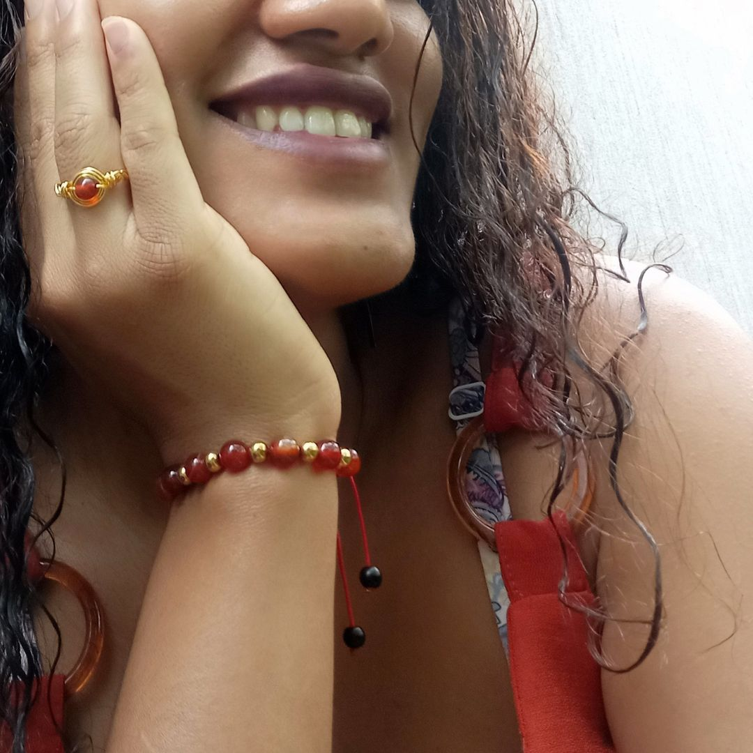 Cadena + Dije & Pulsera - Cornalina y Jaspe Rojo