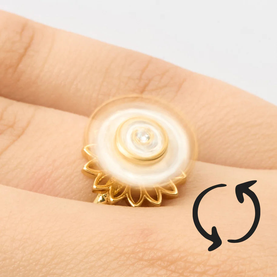 Anillo Girasol Giratorio Antiestrés - Calma la Ansiedad al Instante | Joya Premium