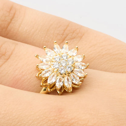 Anillo Girasol Giratorio Antiestrés - Calma la Ansiedad al Instante | Joya Premium